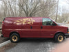 lion flames gold decal on cargo van
